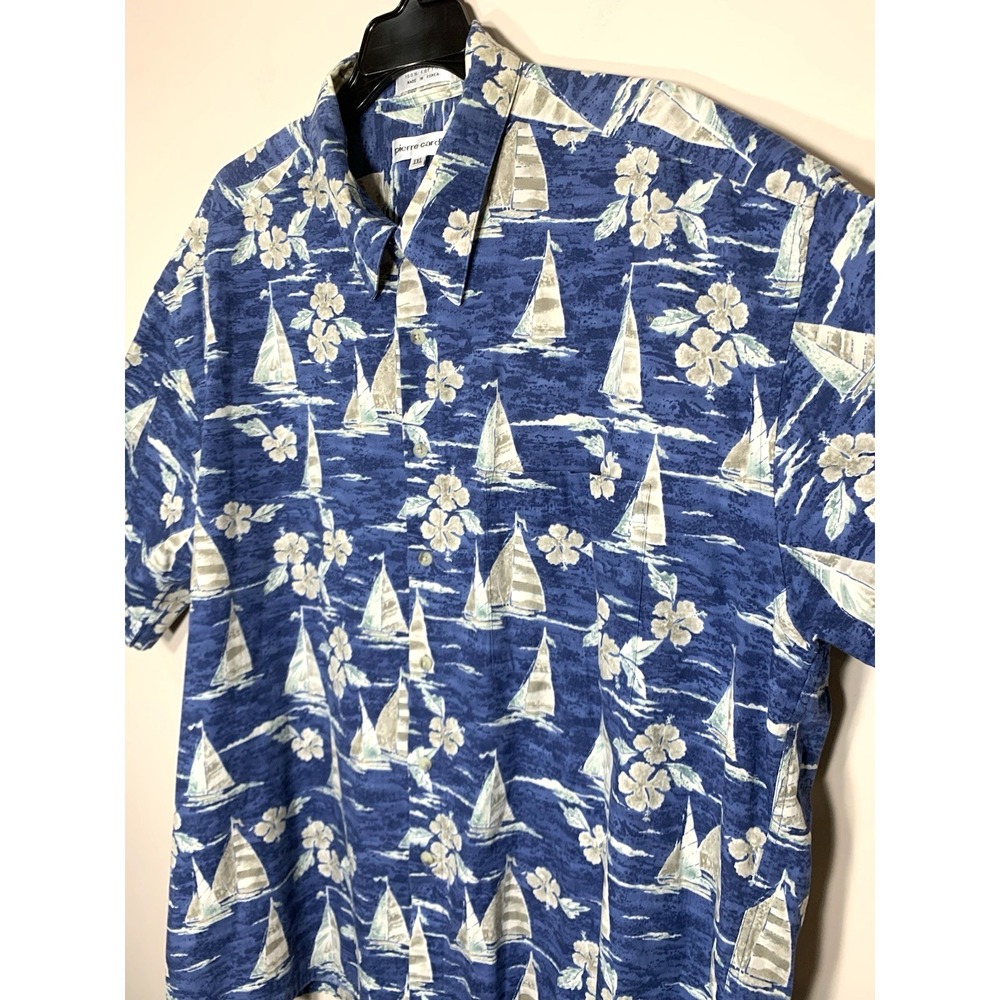 Pierre Cardin Hawaiian Shirt Mens 2XL Blue Sailboat 100% Cotton Vintage Korea - Picture 4 of 8